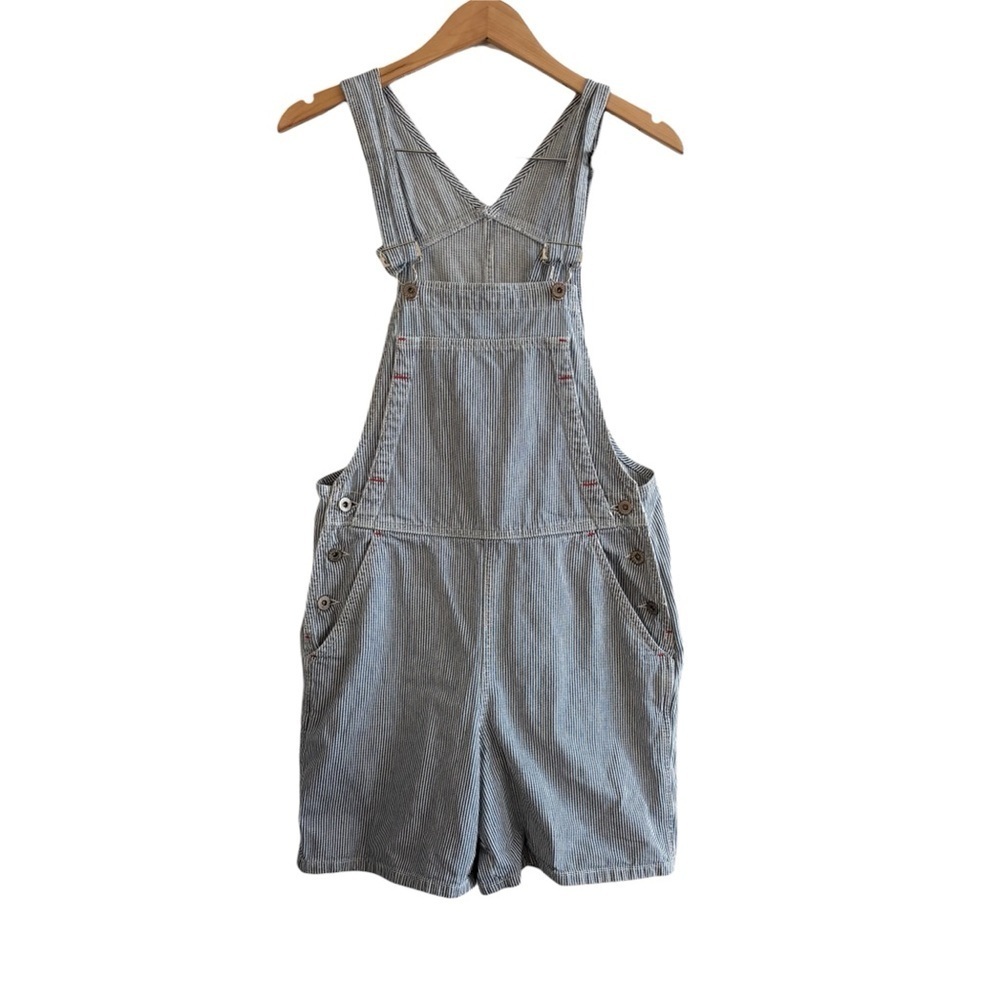Vintage Striped Jean Shorts Long Overalls